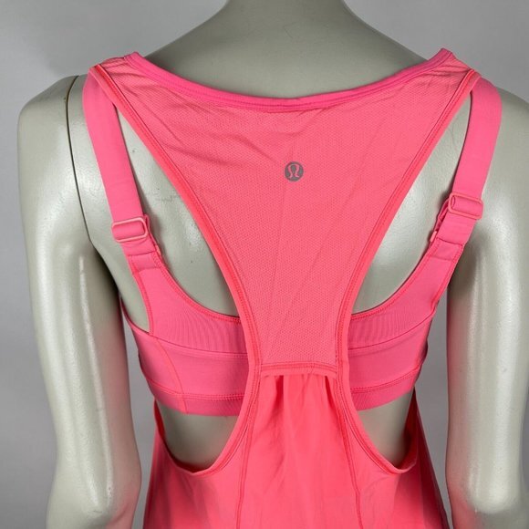 Lululemon Run For Your Money Tank Top‎ Women 6 Built in Bra Pocket Coral Neon - Picture 6 of 11